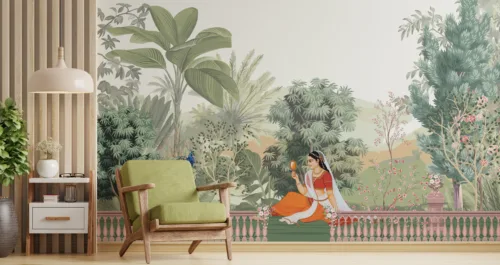 Mystic Woman Amidst Greenery Tropical Mural Self Adhesive Wallpaper Mystic Woman Amidst Greenery Tropical Mural Self Adhesive Wallpaper graceful atmosphere at home and living space and garden side room