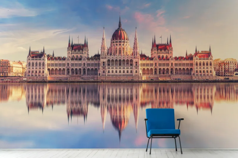 Nighttime Illumination Of Budapest’s Historic Wallpaper Parliament Structure