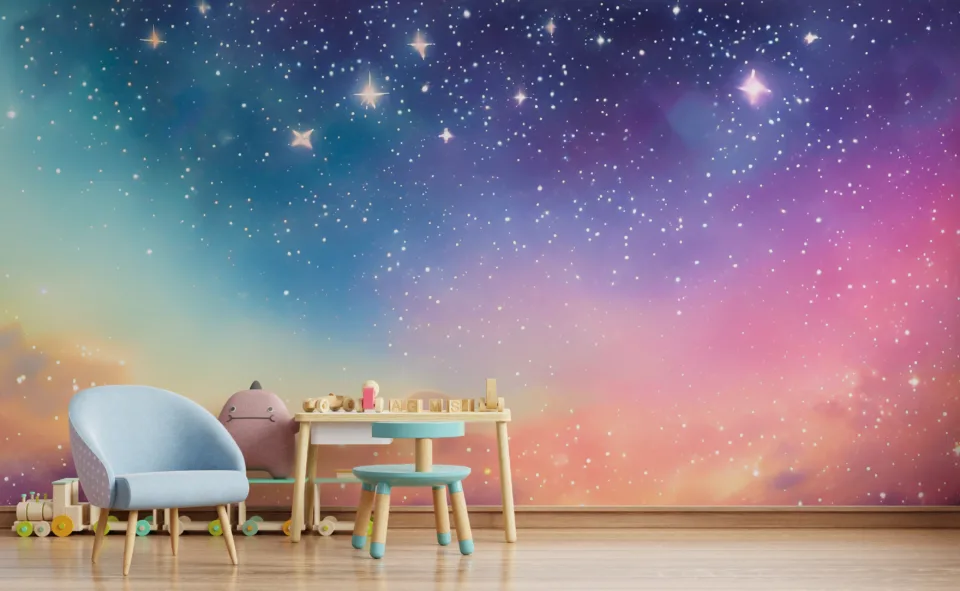 Pastel Nebula Gradient Wall Mural Celestial Night Sky Wallpaper Pastel Nebula Gradient Wall Mural Celestial Night Sky featuring a soft celestial night sky with dreamy starry accents, ideal for bedrooms or meditation spaces