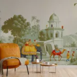Soft Green Exotic Charm Indian Artistic Mughal Architectural Wallpapers Design, This Wall Mural Colors Softness a sophisticated wall décor