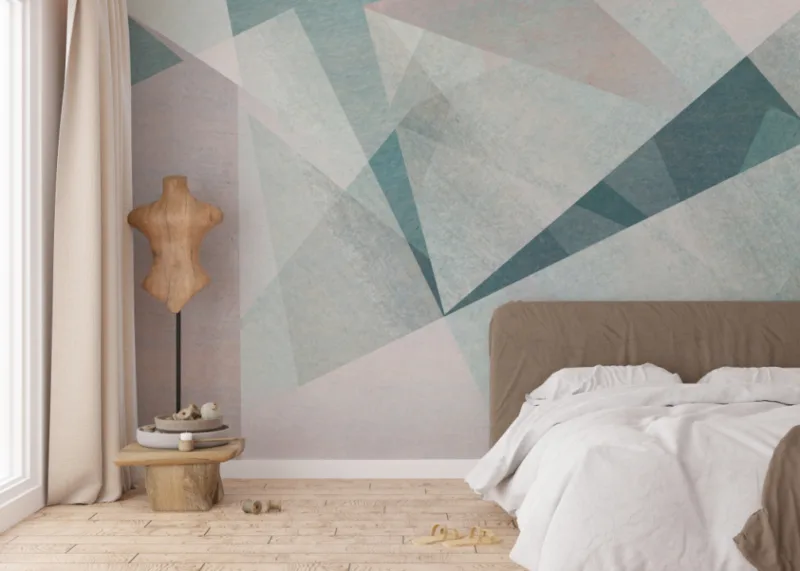 Soft Toned Asymmetrical Modern Geometric Art Poster Bedroom Wallpaper for Wall