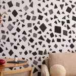Textured White Background with Speckled Terrazzo Detailing Design Living Room This creates a distinctive, decorative surface