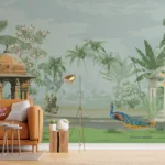 Watercolor Beauty Of Indian Cultural Painting Nature Green Wall Accent Watercolor Beauty Of Indian Cultural Painting Nature Green Wall Accent, showcasing green hues and artistic elegance