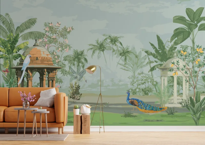 Watercolor Beauty Of Indian Cultural Painting Nature Green Wall Accent Watercolor Beauty Of Indian Cultural Painting Nature Green Wall Accent, showcasing green hues and artistic elegance