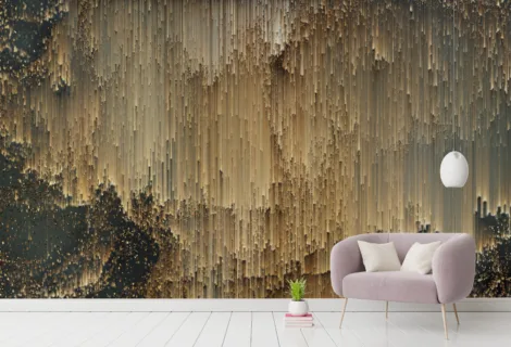 3D Look Golden Art Deco Wall Mural Modern Elegant Wall Decor Idea