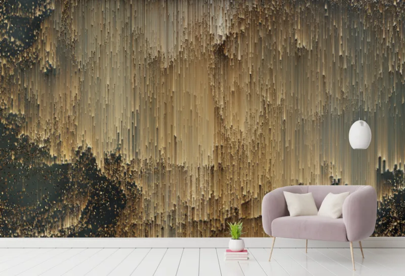 3D Look Golden Art Deco Wall Mural Modern Elegant Wall Decor Idea