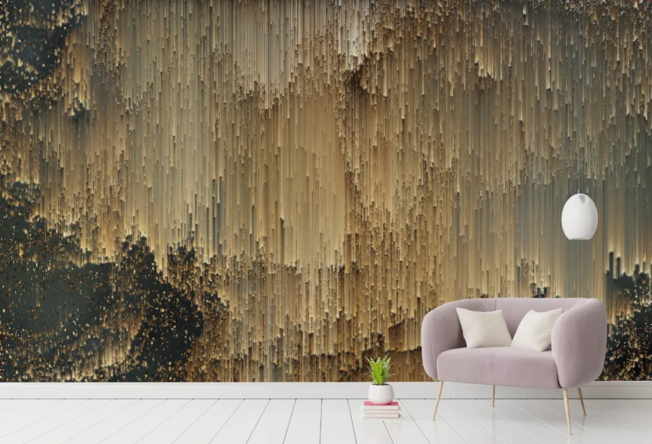 3D Look Golden Art Deco Wall Mural Modern Elegant Wall Decor Idea