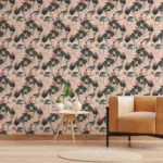 Artistic Crane Bird Wallpaper With Lotus Flower For Wall Decoration