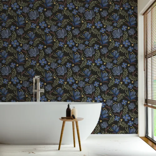 Blue Botanical Peel Stick Wallpaper For Bedroom Living Room Decor Blue Botanical Peel Stick Wallpaper For Bedroom Living Room Decor