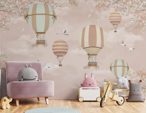 Blush Pink Wallpaper Mural Swan Balloons Nursery Decor USA Blush Pink Wallpaper Mural Swan Balloons Nursery Decor USA