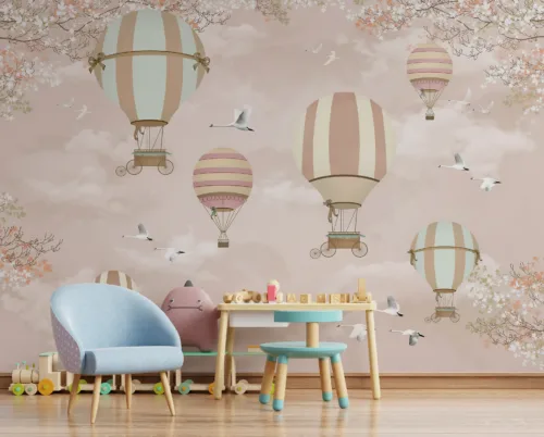 Boho Nursery Wall Decor Pastel Air Balloon Mural For Kids Boho Nursery Wall Decor Pastel Air Balloon Mural For Kids