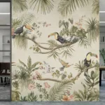 Boho Nursery Wallpaper Tropical Toucan Birds Green Leaf Jungle