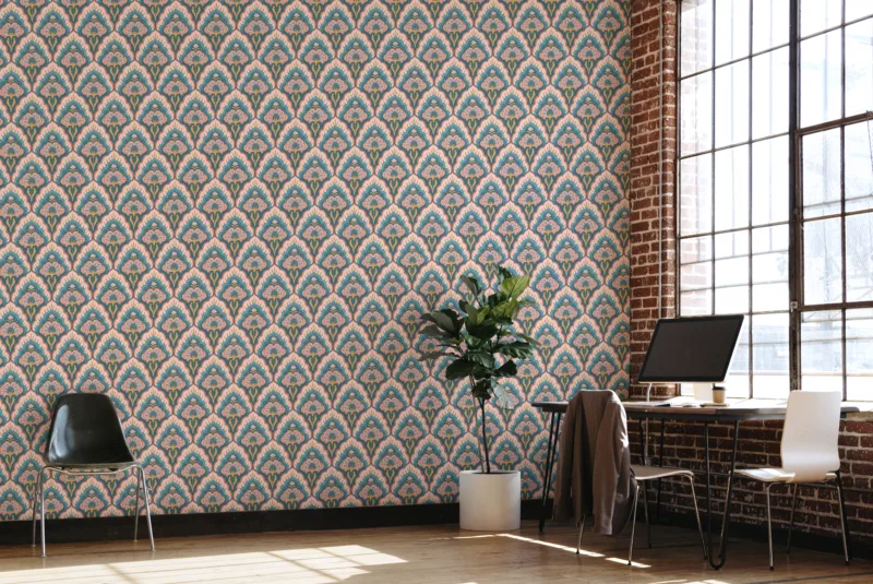 Boho Retro Damask Wallpaper Design Colorful Living Room Atlanta Homes Special