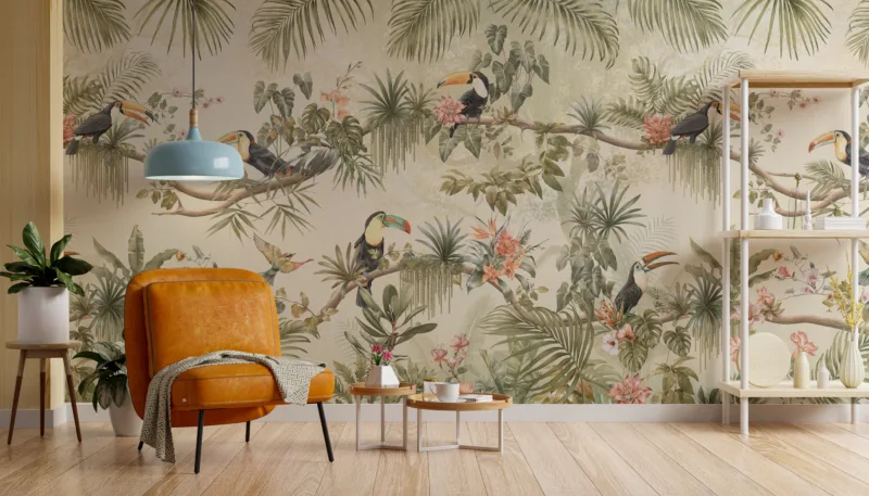Botanical Wallpaper Tropical Toucan Bird Jungle Theme Wall Mural