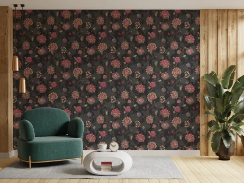 Dark Floral Wall Mural Kalamkari Inspired Peel Stick Removable Wallpaper Dark Floral Wall Mural Kalamkari Inspired Peel Stick Removable Wallpaper