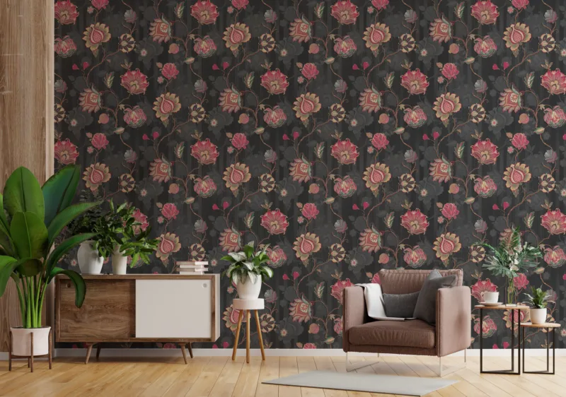 Elegant Indian Style Wallpaper Floral Mural Vintage Dark Removable Print Elegant Indian Style Wallpaper Floral Mural Vintage Dark Removable Print