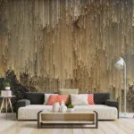 Gold Wall Mural Vertical Lines Illusion Modern Elegant Decor