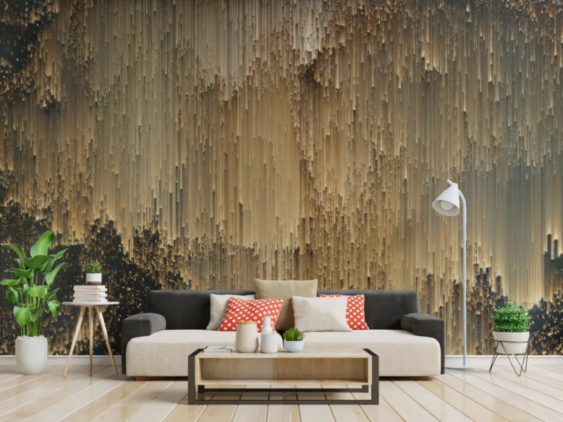 Gold Wall Mural Vertical Lines Illusion Modern Elegant Decor