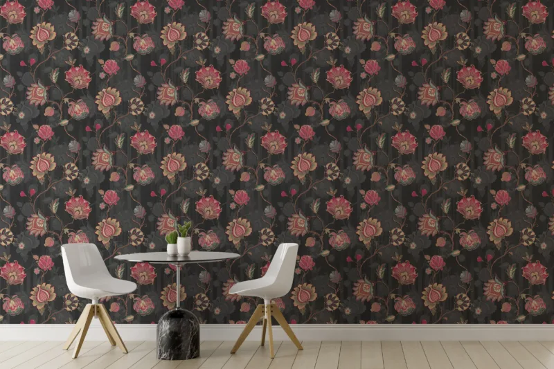 Gothic Floral Wallpaper Art Dark Background Red Gold Flower Pattern Gothic Floral Wallpaper Art Dark Background Red Gold Flower Pattern