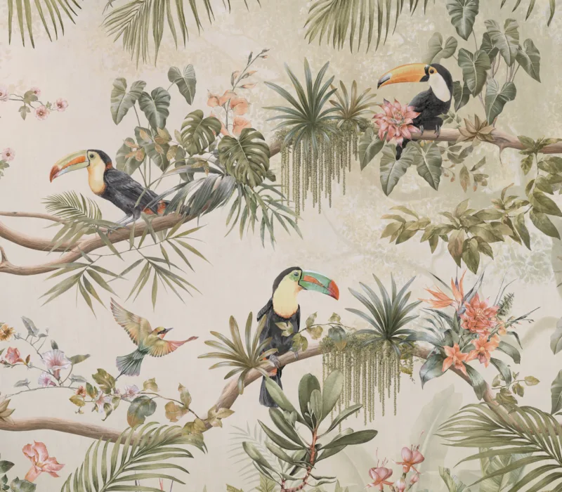Jungle Wallpaper With Toucans Birds Leaves Floral Peel Stick Mural