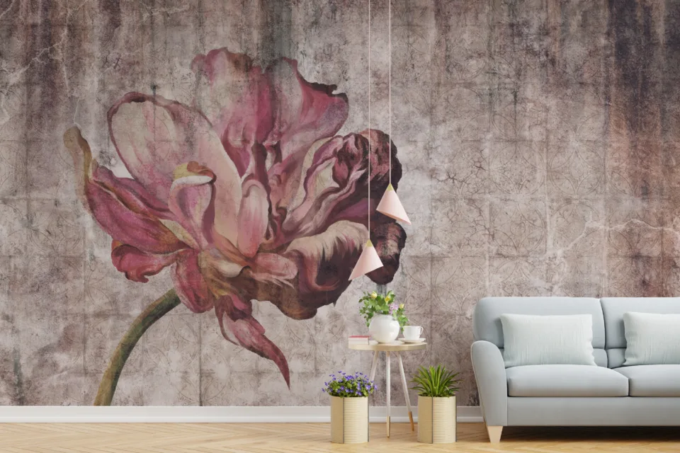 Large Vintage Peony Wall Mural For Romantic Home Style Large Vintage Peony Wall Mural For Romantic Home Style