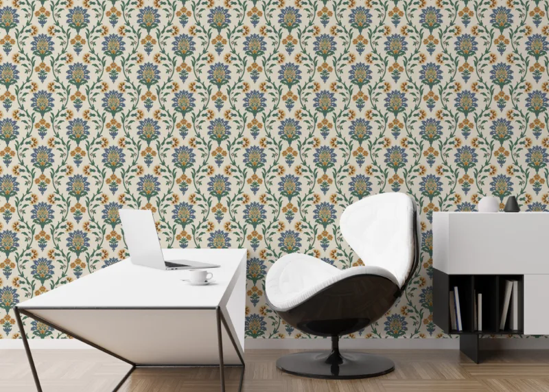 Midcentury Floral Wallpaper Retro Home Accent Wall Design