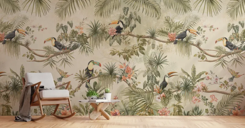 Peel Stick Tropical Wallpaper Toucan Bird Vintage Jungle Theme