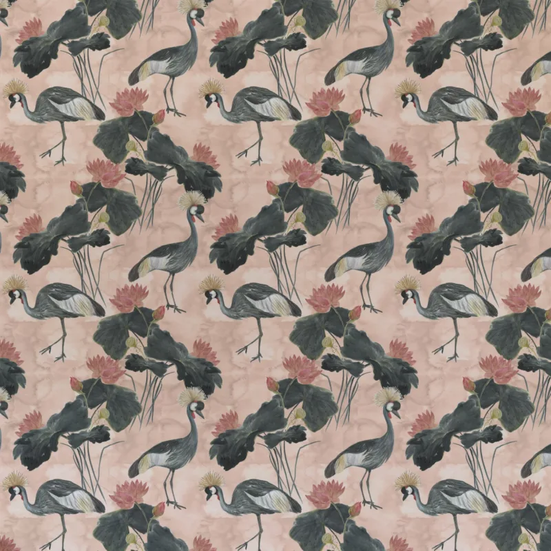 Pink Oriental Removable Wallpaper Mural With Vintage Crane Design