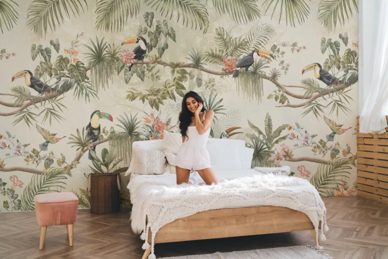 Self Adhesive Wallpaper Tropical Toucan Jungle Room Wall Decor