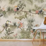 Toucan Bird Wallpaper Vintage Tropical Jungle Theme Accent Decor
