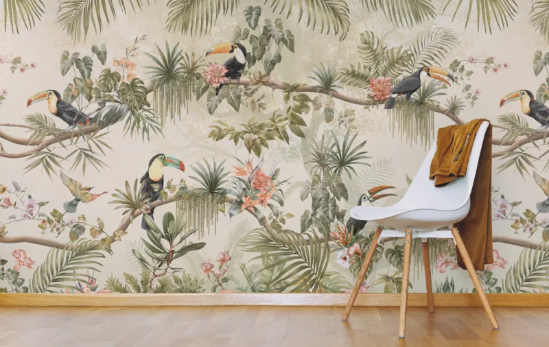 Toucan Bird Wallpaper Vintage Tropical Jungle Theme Accent Decor
