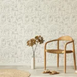 Black And White Face Line Art Wallpaper Modern Boho Newyork Homes Special Modern black and white face line art wallpaper for New York homes – trending boho removable wall design