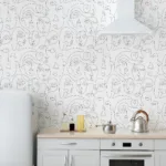 Boho Face Wallpaper One Line Drawing Modern Minimalist Chicago Interior Vibe Boho one-line face drawing wallpaper for Chicago lofts – minimalist wall décor with modern artistic flair