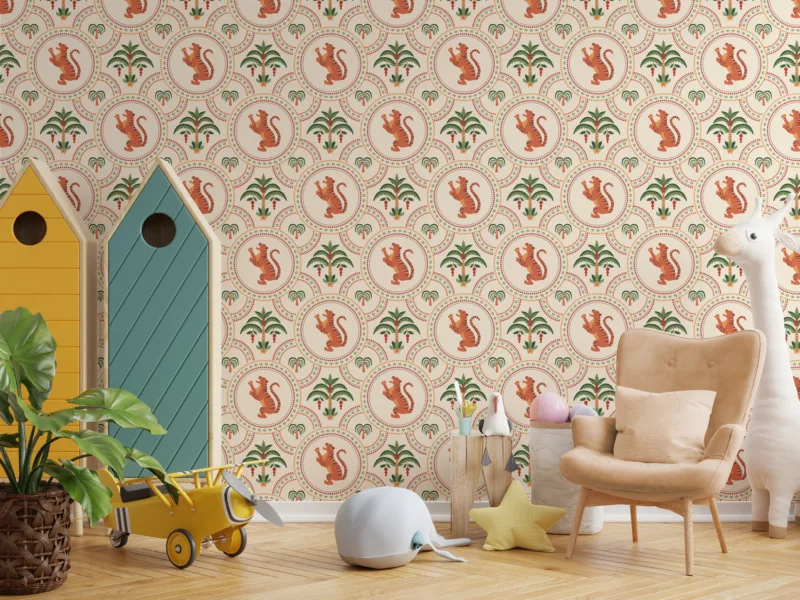 Boho jungle peel and stick wallpaper for baby nursery, perfect for California safari-themed decor lovers.