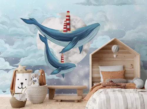 Coastal Lighthouse Ocean Kids Wallpaper Whale Cloud Nursery Wall Art Florida Home Coastal Lighthouse Ocean Kids Wallpaper Whale Cloud Nursery Wall Art Florida Home
