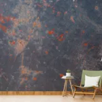 empty room, room, no people, realistic, backgrounds Bold navy and rust orange industrial wallpaper for lofts, peel and stick vinyl wall mural – a favorite for Brooklyn Apartment Trends and rustic urban decor lovers.