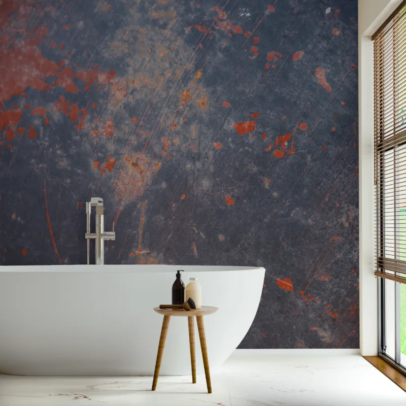 modern bathroom interior with free stand bathtub near window, 3d rendering Distressed rusty texture peel and stick wallpaper for industrial bedrooms in LA lofts – featuring grunge tones and removable material for Southern California Design Studios.