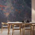 poster frames mock up in modern living room interior in white co Stylish grunge office wallpaper in peel and stick finish, loved in Austin Creative Homes – bold industrial texture in navy blue and burnt orange finish.