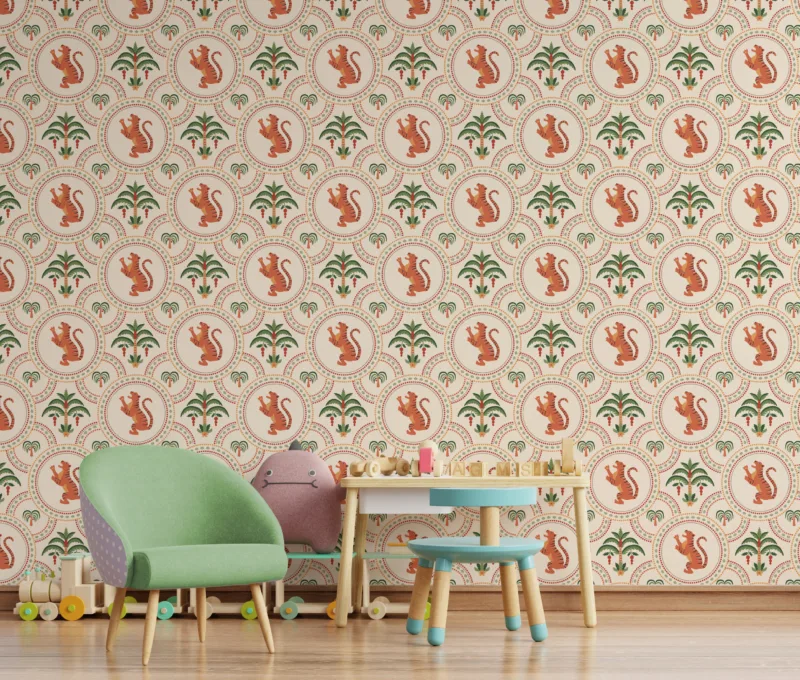 Palm tree and tiger wall mural decal for kids’ rooms—loved by Florida parents designing tropical spaces.