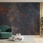 Modern interior of wall space with green armchair on empty white Navy and rust wall mural for urban living rooms in Seattle spaces – self-adhesive wallpaper with realistic patina texture, ideal for contemporary loft aesthetics.