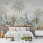 Banana Leaf Forest Wallpaper for Nursery Room Decor Los Angeles Style – A soothing tropical banana leaf forest mural, perfect for modern nurseries and kids’ spaces with calming green vibes and stylish LA-inspired décor.