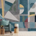 Blue modern removable wallpaper featuring bold abstract shapes and artistic design, ideal for Dallas living room décor with contemporary vibes.