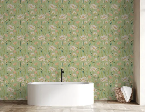 Blush Floral Peel Stick Wallpaper Removable Decor Sage Bedroom Chicago Charm Blush floral peel and stick wallpaper with sage tones, perfect for Chicago bedroom décor.