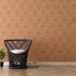 Boho wall mural with a unique face pattern in warm terracotta-brown tones, designed for trendy California interiors.