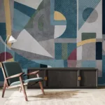 Bold abstract wallpaper mural in blue and gray modern design with unique geometric style accents, perfect for New Jersey inspired décor themes.