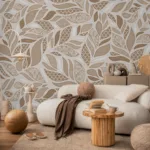 Chic vintage damask leaf removable wallpaper with peel and stick design, perfect for San Francisco apartments and modern European-inspired office walls.