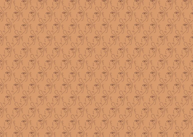 Face line art wallpaper in rich burnt terracotta tones designed for creative, modern USA homes. Featuring abstract one-line drawings, this peel and stick wallpaper adds depth and artistic flair to any wall.
