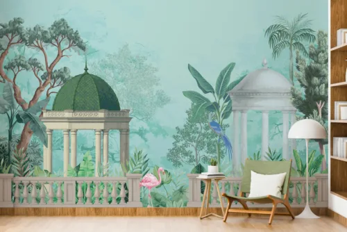 Floral Palace Wallpaper Indian Tropical Garden Accent Houston Brisbane Decor Elegant Indian floral palace wallpaper featuring tropical garden elements, ideal for Houston and Brisbane interiors, perfect peel and stick wall decor for accent walls.