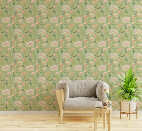 Floral Wallpaper Nursery Decor Removable Peony Sage Wall Art Seattle Cottage Vibe Floral nursery wallpaper with sage peonies, removable design for Seattle cottage walls.
