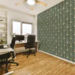 A bold green and gold Art Deco wallpaper perfect for accent walls, designed in a removable peel and stick format. This Chicago-inspired room décor option adds a modern artistic touch with geometric flair and shimmering metallic details.